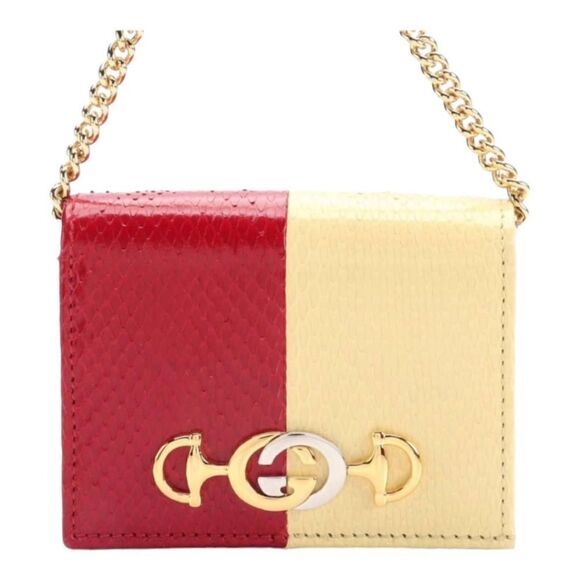 Gucci Zumi Horse Bit Pythion Card Case in Colorblock with Chain & Dust Bag WOC - Picture 1 of 9